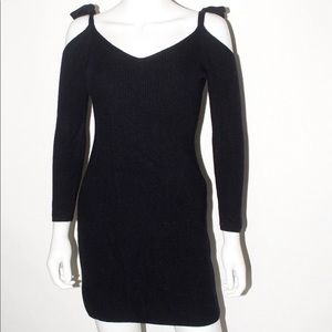 Club Monaco XS Black Knit Sweater Dress with Ties, Shoulders Exposed